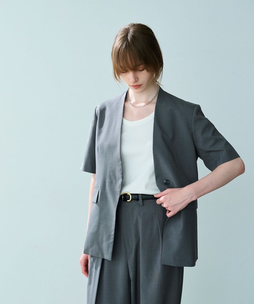 「N.O.R.C」 ノーカラージャケット S チャコール レディース_画像5