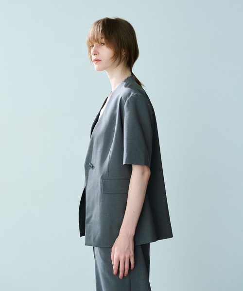 「N.O.R.C」 ノーカラージャケット S チャコール レディース_画像6