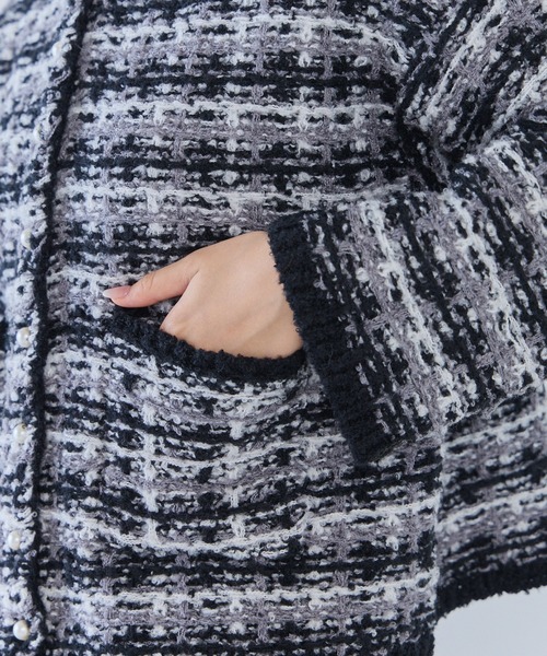 「LAVEANGE」 ノーカラージャケット 3L ブルー レディース_画像2