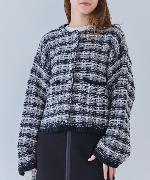 「LAVEANGE」 ノーカラージャケット 3L ブルー レディース_画像5