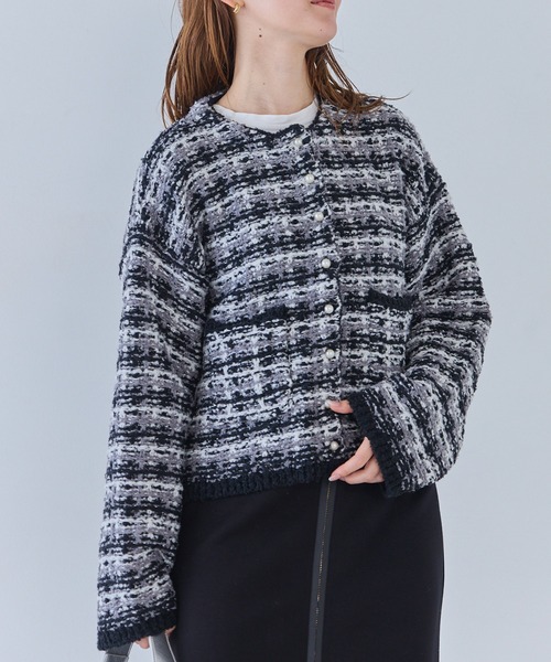 「LAVEANGE」 ノーカラージャケット 3L ブルー レディース_画像6