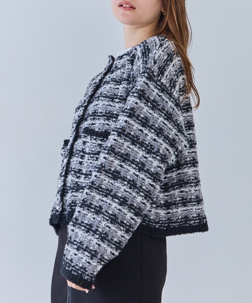 「LAVEANGE」 ノーカラージャケット 3L ブルー レディース_画像7