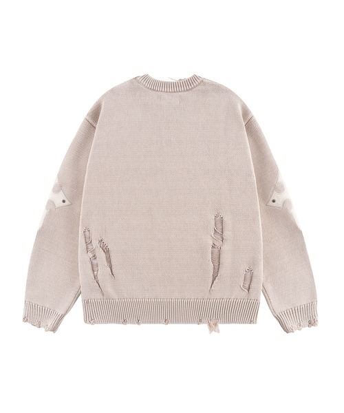 セーター ニット ニット｜Distressed Cross Leather Patch Crew Knit V2｜SUPPLIER メンズ レディース