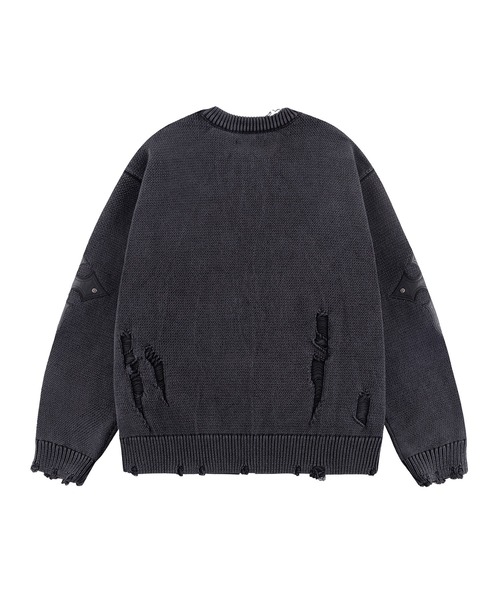 セーター ニット ニット｜Distressed Cross Leather Patch Crew Knit V2｜SUPPLIER メンズ レディース
