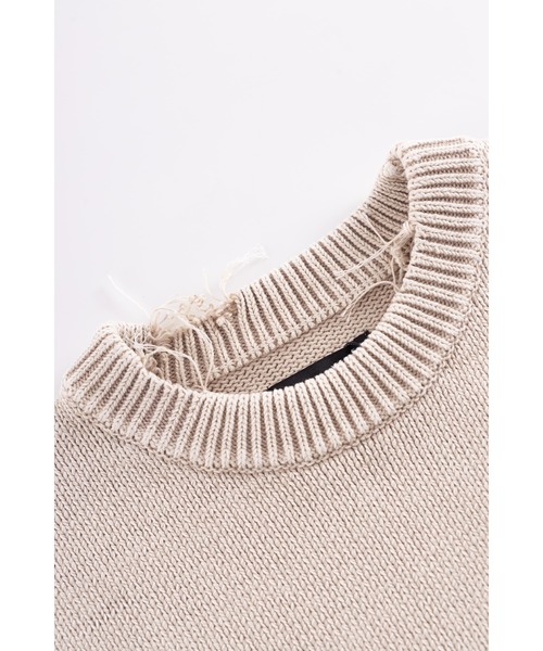 セーター ニット ニット｜Distressed Cross Leather Patch Crew Knit V2｜SUPPLIER メンズ レディース