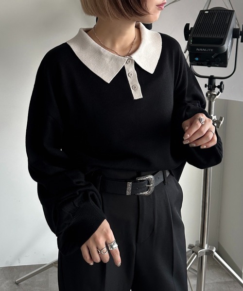 「apres jour mignon」 長袖ニット X-LARGE ネイビー レディース_画像2