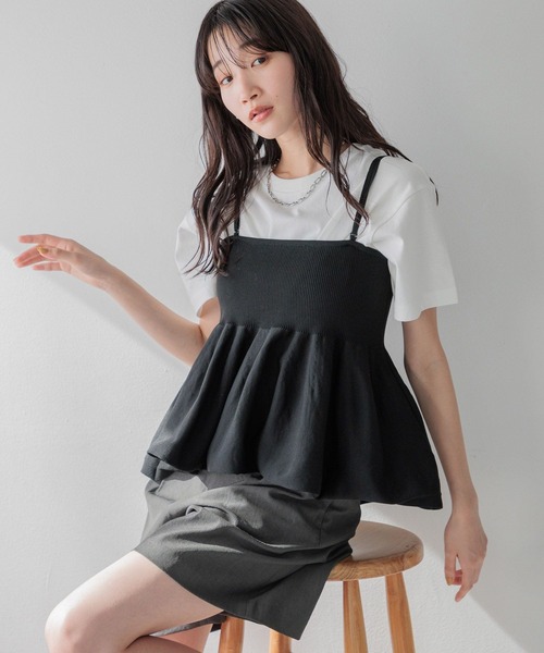 「LOWRYS FARM」 キャミソールニット FREE ブラック レディース_画像6