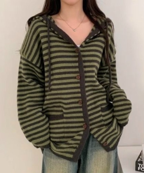 「LADY LIKE」 ニットカーディガン M カーキ レディース_画像8