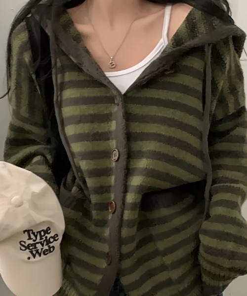 「LADY LIKE」 ニットカーディガン M カーキ レディース_画像9