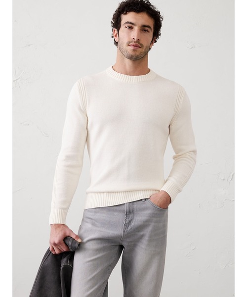 【BANANA REPUBLIC】袖プリーツコットンニット Slub Double-Knit Crew-Neck T-Shirt | Banana Republic