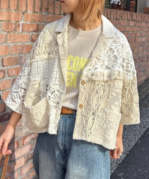ブラウス シャツ 「etsinta/エシンタ」レースパッチワークシャツINDIA レディースの画像
