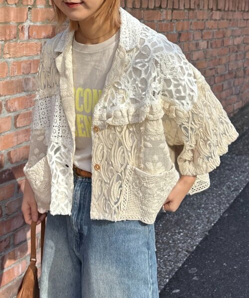 ブラウス シャツ 「etsinta/エシンタ」レースパッチワークシャツINDIA レディースの画像