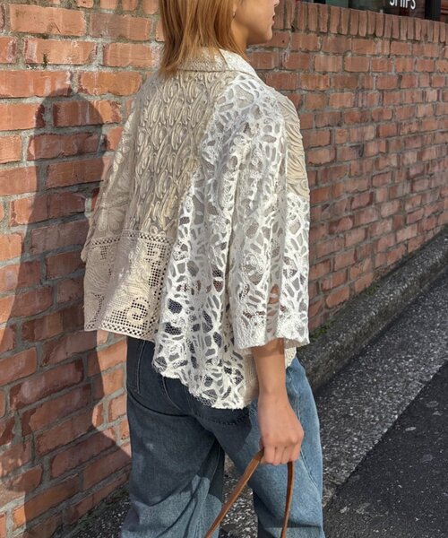 ブラウス シャツ 「etsinta/エシンタ」レースパッチワークシャツINDIA レディースの画像