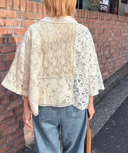 ブラウス シャツ 「etsinta/エシンタ」レースパッチワークシャツINDIA レディースの画像