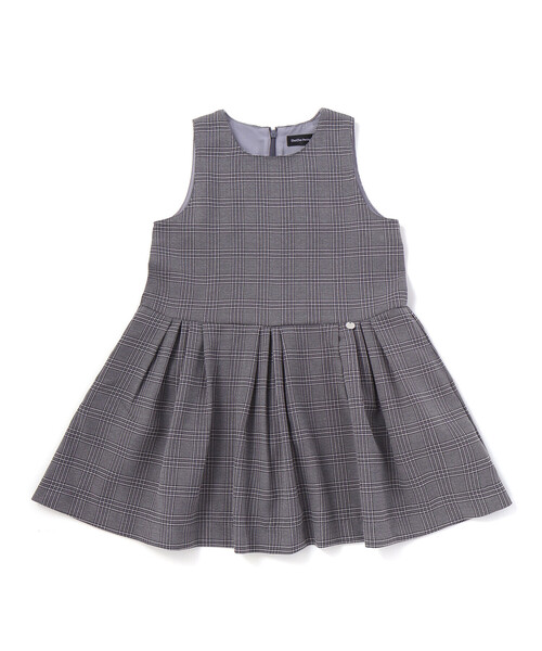 BeBe Petits Pois Vert - 前掛けスコート グレンチェックジャンパースカート キッズ お子さん服 うしろ帯