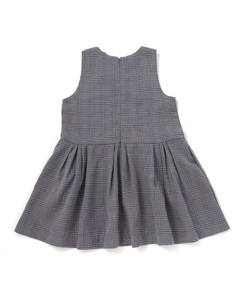 BeBe Petits Pois Vert - 前掛けスコート グレンチェックジャンパースカート キッズ お子さん服 うしろ帯