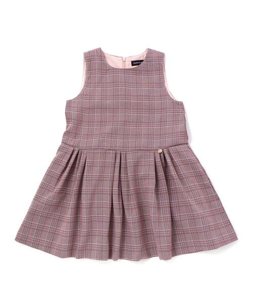 BeBe Petits Pois Vert - 前掛けスコート グレンチェックジャンパースカート キッズ お子さん服 うしろ帯