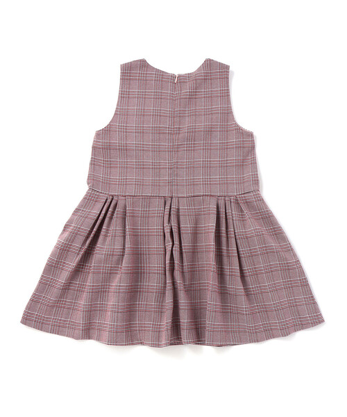 BeBe Petits Pois Vert - 前掛けスコート グレンチェックジャンパースカート キッズ お子さん服 うしろ帯