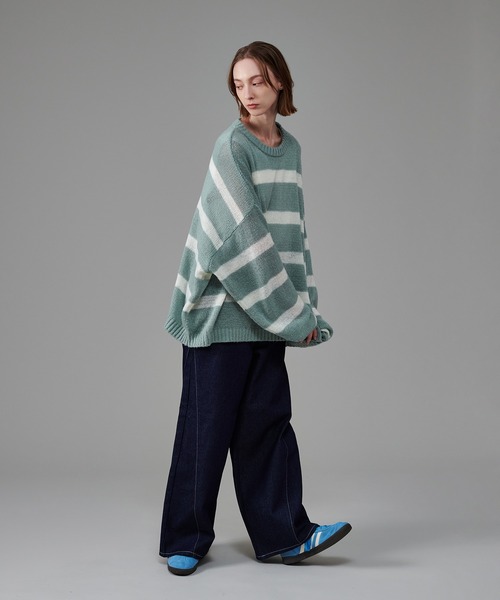 「ONCILY」 長袖ニット LARGE ネイビー メンズ_画像4