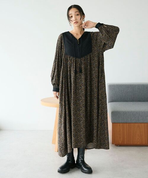 「CRAFT STANDARD BOUTIQUE」 長袖ワンピース FREE ネイビー レディース_画像2