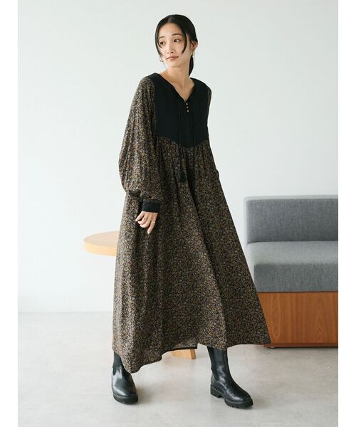 「CRAFT STANDARD BOUTIQUE」 長袖ワンピース FREE ネイビー レディース_画像3