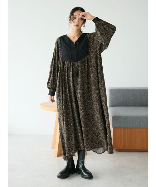 「CRAFT STANDARD BOUTIQUE」 長袖ワンピース FREE ネイビー レディース_画像4