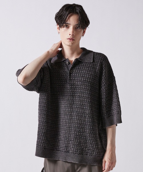 「CLEL」 半袖ニット S チャコールグレー メンズ_画像4