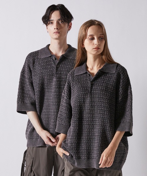 「CLEL」 半袖ニット S チャコールグレー メンズ_画像6