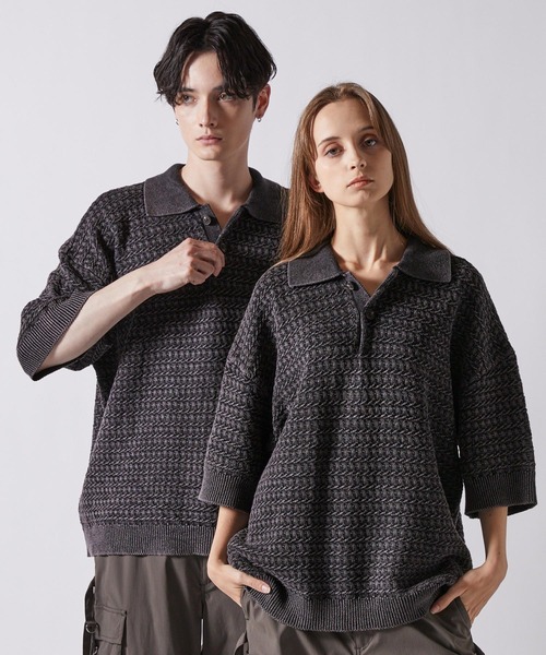 「CLEL」 半袖ニット S チャコールグレー メンズ_画像7