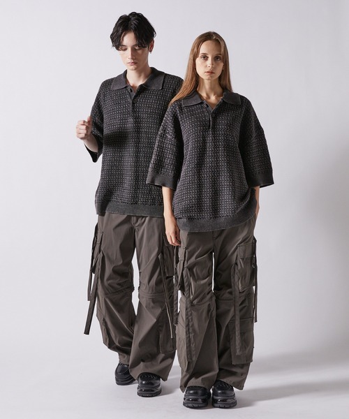 「CLEL」 半袖ニット S チャコールグレー メンズ_画像8