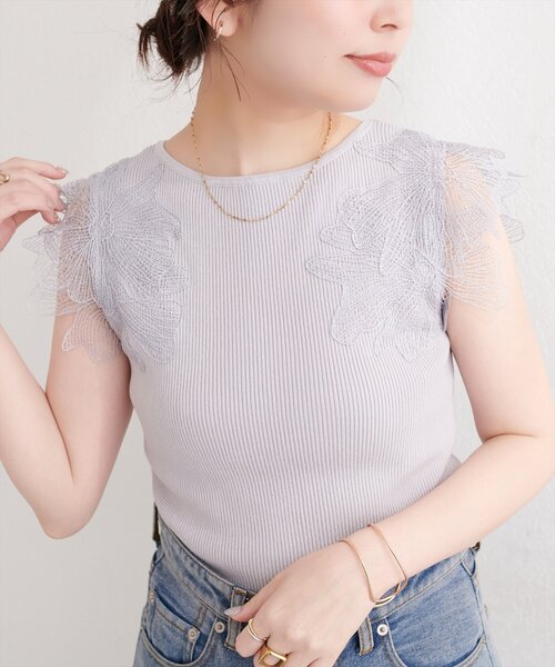 natural couture ニット セーター フラワーレースノースリニット