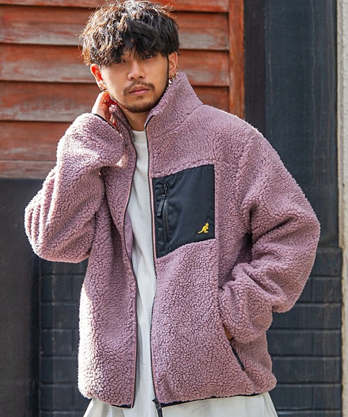 KANGOL カンゴール ボア ブルゾン アウター メンズ ロゴ 刺繍 ハイネック ジップアップ ボアジャケット ジャケット 防寒 暖かい モコモコ ホワイト ブラック ベージュ モカ 黒 白 秋 冬 20代 30代 40代 メンズファッション 即日発送 [23031-901-21] KANGOL（カンゴール） ブルゾン アウター 「KANGOL/カンゴール」ロゴ