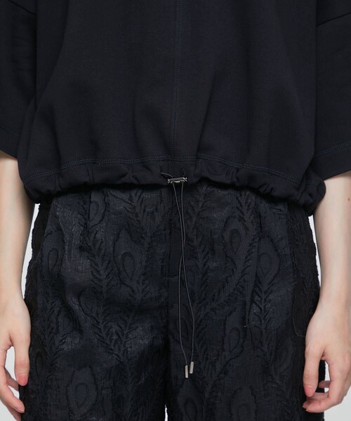 UJOH◆ドローコードヘムクロップドTシャツ/2/コットン/BLK/無地/U772-T04-021 UJOH tシャツ Tシャツ 【UJOH/(ウジョー)】ドローコードヘム