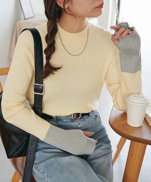 Discoat（ディスコート） ニット セーター モチモチリブ袖配色