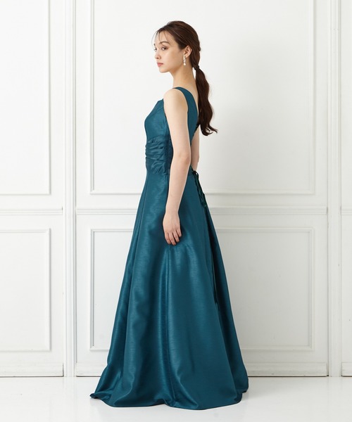 美品✨着丈143 エメ　オーロラ　カラードレス　ロングドレス　披露宴　演奏会 AIMER ドレス 「WEB限定」演奏会用ラメレース×割繊サテン袖付き