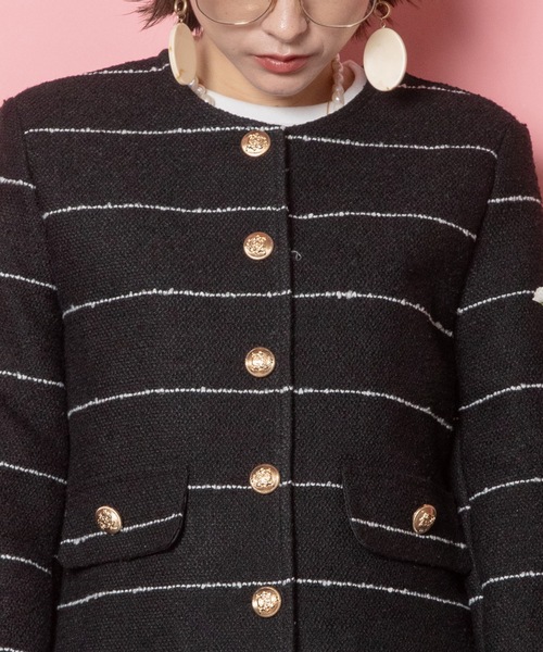 美品✨ダブルスタンダード　ボーダージャケット　テーラード　金ボタン　38 PREFERIR ジャケット テーラードジャケット テーラード 金ボタン