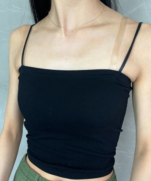 キャミソール カップ付き 細ストラップリブブラトップ