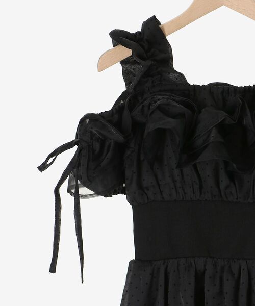 【新品】ミルフィーユクローゼット 膝丈ワンピース レース フリル M ブルー 新品】ミルフィーユクローゼット 膝丈ワンピース レース フリル M ブルー