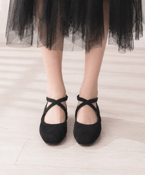 shoes365 バレエシューズ パンプス 「shoes365」スエード素材のクロス