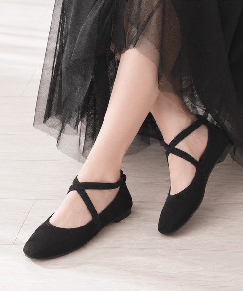 shoes365 バレエシューズ パンプス 「shoes365」スエード素材のクロス