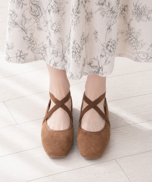shoes365 バレエシューズ パンプス 「shoes365」スエード素材のクロス