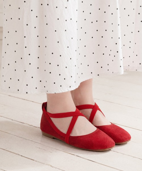 shoes365 バレエシューズ パンプス 「shoes365」スエード素材のクロス
