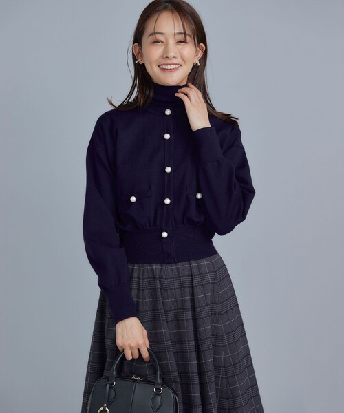 極美品 ルネ パールボタンニットジャケット カーディガン 日本製 23AW 組曲（KUMIKYOKU） カーディガン ELENA パールボタンニット ジャケット