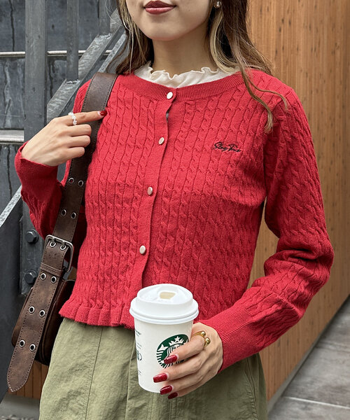 【新品】DOUBLE stranded clothing フリルカーディガン w closet カーディガン 「4色展開」ケーブル刺繍フリル