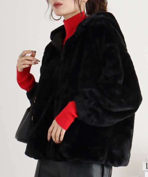 エイチナオト　ファー付きフード 赤黒ストライプアウター Amazon | [Denny&Dora] メンズフォックスファーコートメンズフード付き