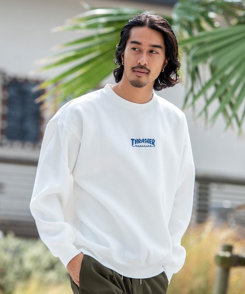 トレーナー スウェット 「THRASHER/スラッシャー」バックプリント＆刺繍C/N長袖 トレーナー レディース メンズ