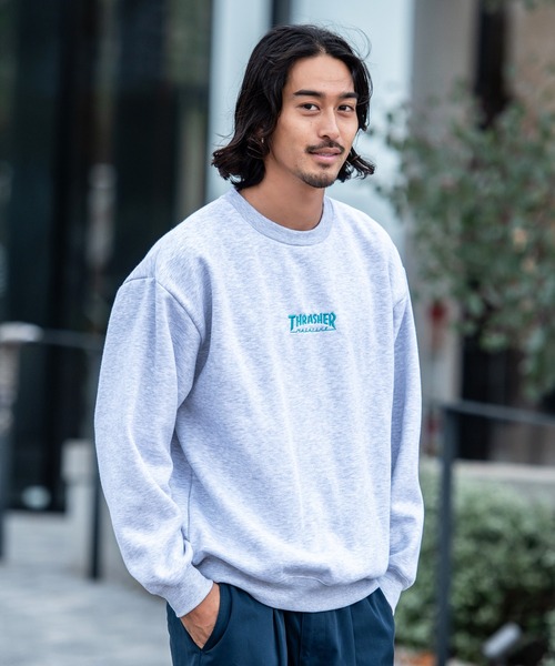 トレーナー スウェット 「THRASHER/スラッシャー」バックプリント＆刺繍C/N長袖 トレーナー レディース メンズ THRASHER トレーナー スウェット 「THRASHER/スラッシャー