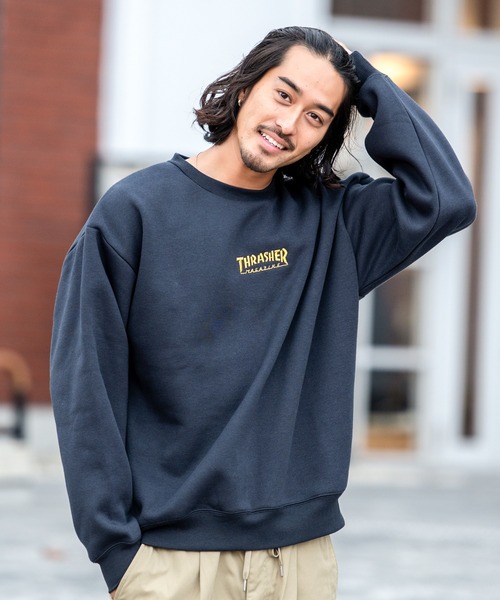 トレーナー スウェット 「THRASHER/スラッシャー」バックプリント＆刺繍C/N長袖 トレーナー レディース メンズ THRASHER トレーナー スウェット 「THRASHER/スラッシャー