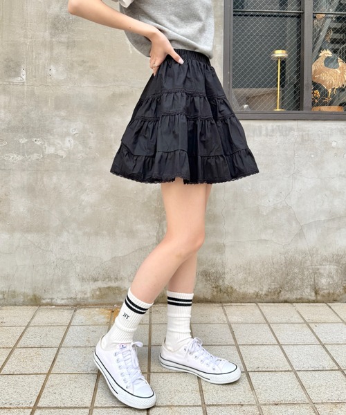 SOLLON. スカート コットンレースティアードミニスカパン