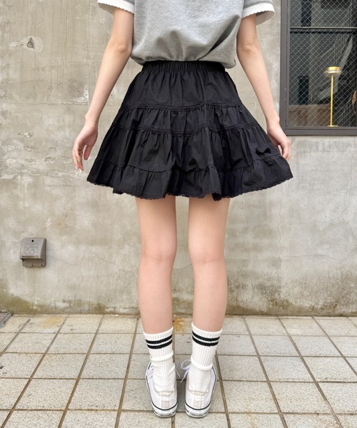 SOLLON. スカート コットンレースティアードミニスカパン